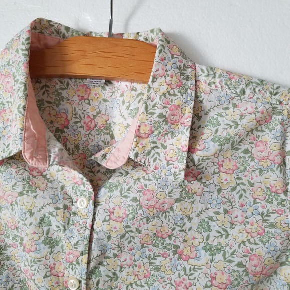 Vtg Izod Womens M Button Up Blouse Cottage Core Shirt Top ¾ Sleeve Floral Pink - Picture 2 of 8